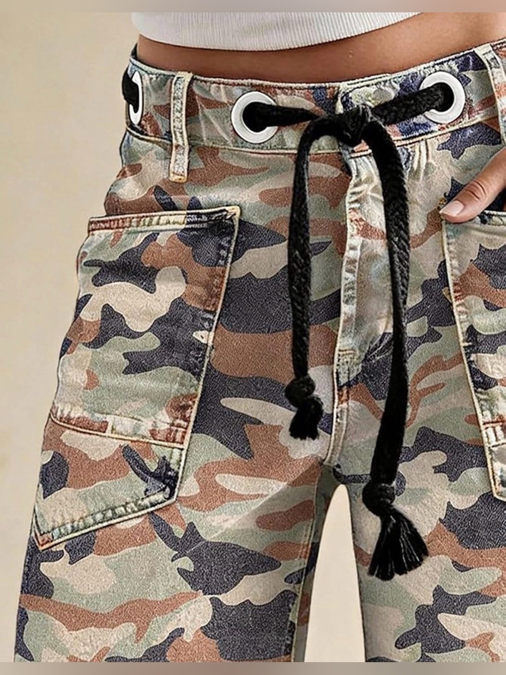 Flamingals High Rise Camo Bermuda Shorts L PS2-28 - Picture 3 of 7